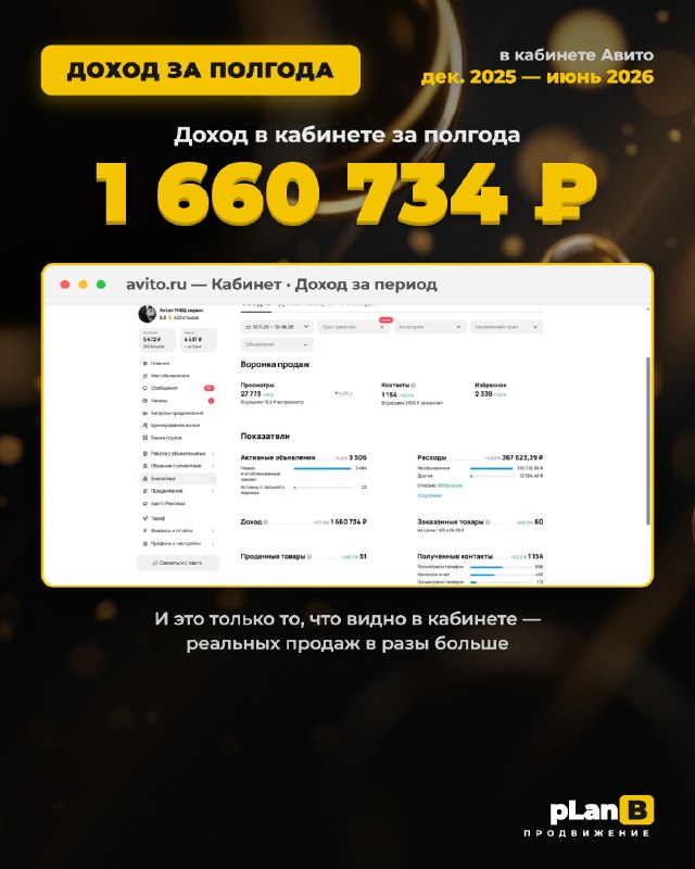 Доход в кабинете за полгода — 1 660 734 ₽